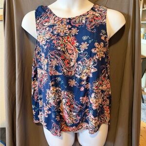 Floral Paisley Sleeveless Top - Blue and Pink